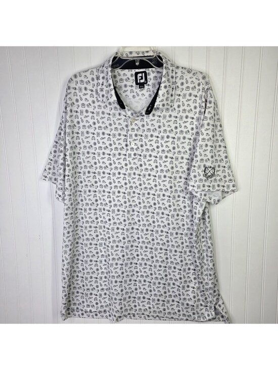 FootJoy Other - FootJoy Polo Shirt Mens XL White Travel Print Golf Stretch Lightweight Lisle